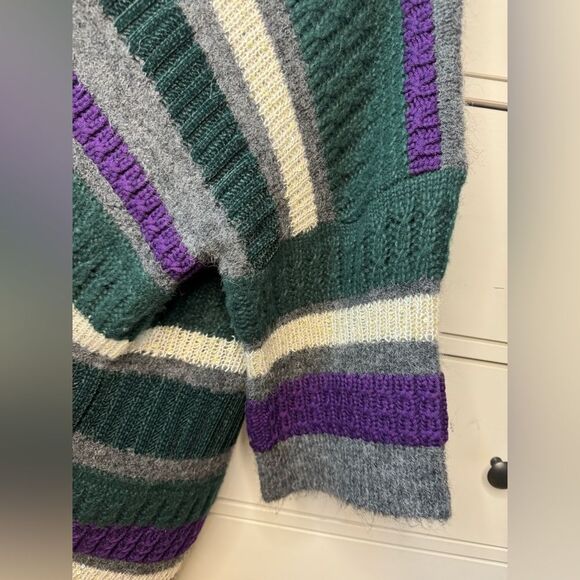 Per Se Merino Wool women’s luxury open front long cardigan size M-L green purple - Picture 9 of 17